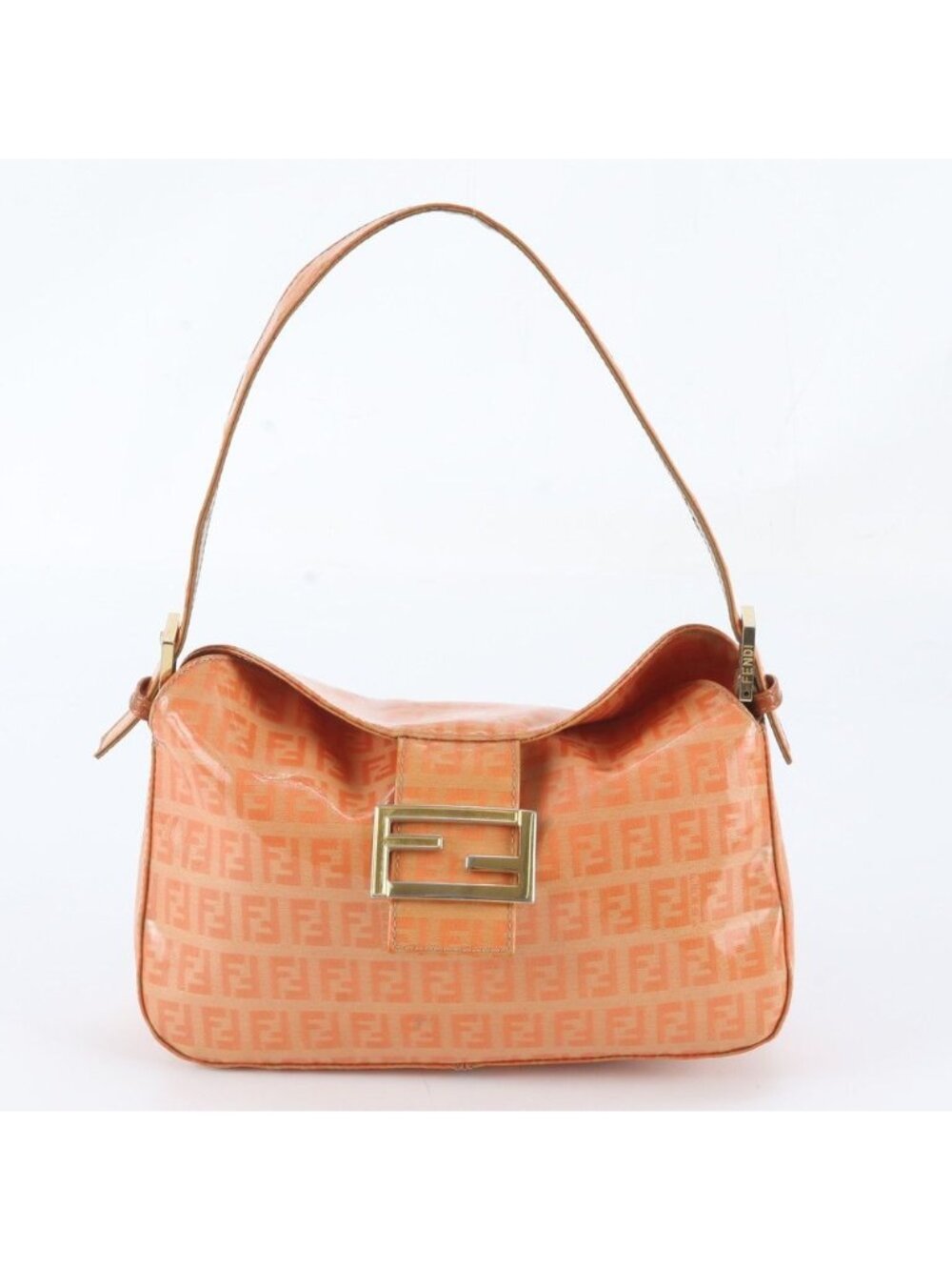 Fendi Zucchino Mamma Bucket Baguette FF Leather Shoulder Bag